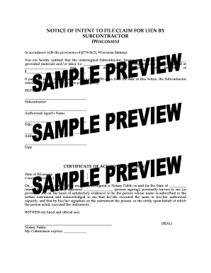 Notice of Intent to File Claim for Lien by Subcontractor