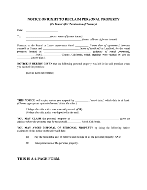 Notice of Right to Reclaim Personal Property