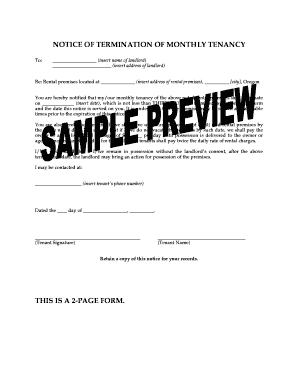 Notice of Termination of Monthly Tenancy