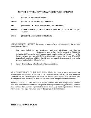Notice of Termination and Forfeiture of Lease