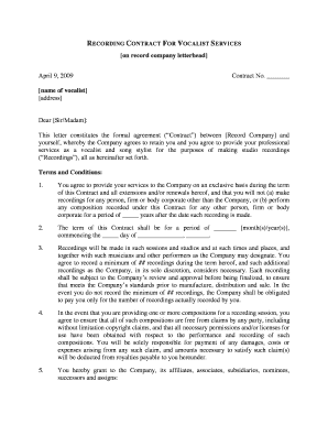 Recording Contract for Vocalist Services