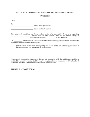 Notice of Complaint Regarding Another Tenant