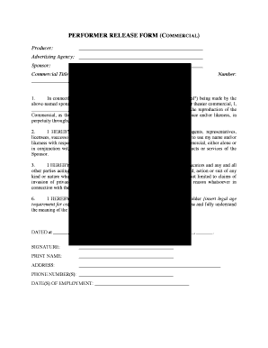 Performer Release Form Commercial