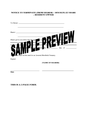 Notice to Terminate House Flat Share Agreement