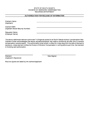 South Dakota Workers Compensation Information Release Authorization