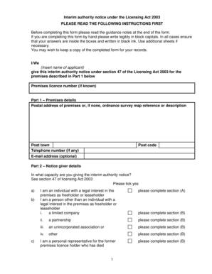 Interim Authority Notice Under Licensing Act 2003
