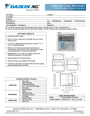 Daikin RA & RA-Multi Wired Controller Submittal Form