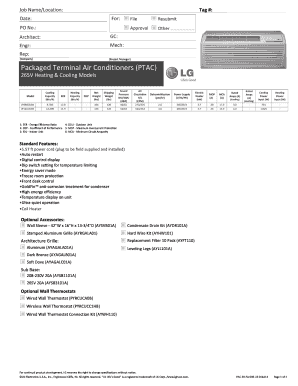 PTAC Installation and Specification Form
