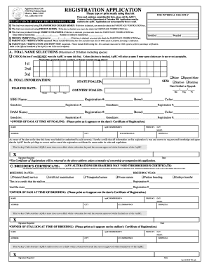 Appaloosa Horse Club Registration Application