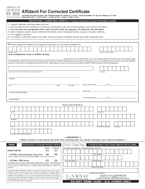 Affidavit for Corrected Horse Certificate
