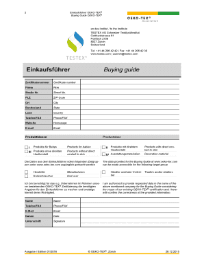 OEKO-TEX Buying Guide Form
