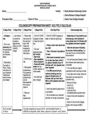 Colonoscopy Preparation Sheet
