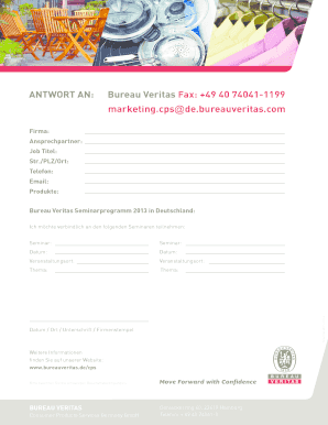Bureau Veritas Seminar Anmeldeformular