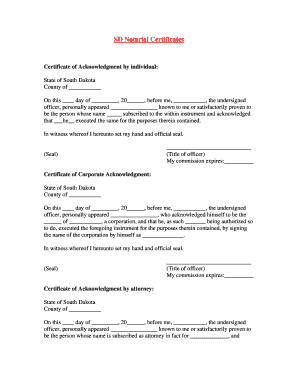 South Dakota Notarial Certificates