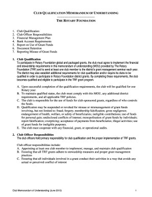 Rotary Club Grant Qualification Memorandum of Understanding