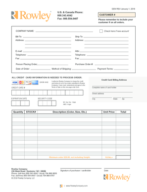 Rowley Company Order Form