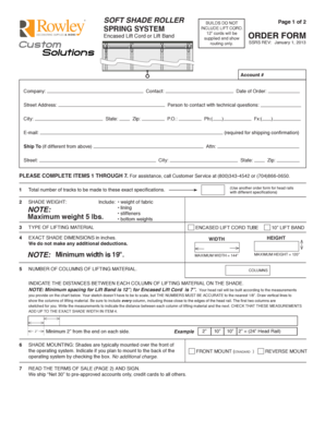 Soft Shade Roller Spring System Order Form