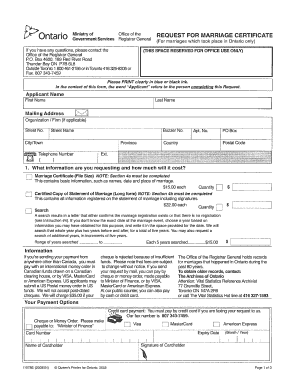 Ontario Marriage Certificate Request Form