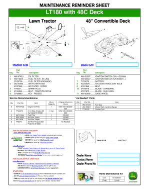 Lawn Tractor Maintenance Reminder Sheet