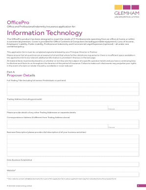 OfficePro IT Professional Indemnity Insurance Application
