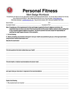 Boy Scouts Personal Fitness Merit Badge Workbook