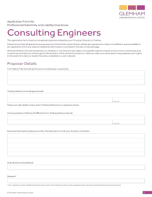 Professional Indemnity Insurance Application Form