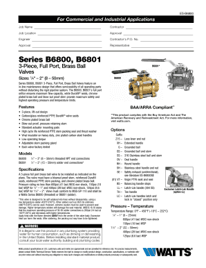 Watts B6800 Ball Valve Installation Form