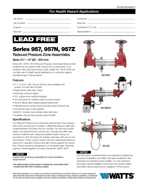 Reduced Pressure Zone Assembly Form
