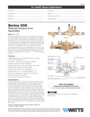 Watts Series 009 Reduced Pressure Zone Assembly Form