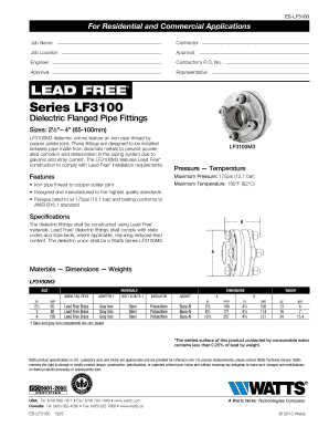 Watts LF3100 Dielectric Flanged Pipe Fittings Form
