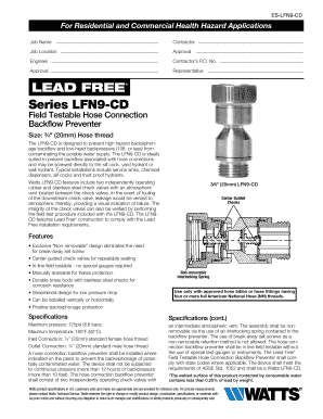 LFN9-CD Backflow Preventer Application