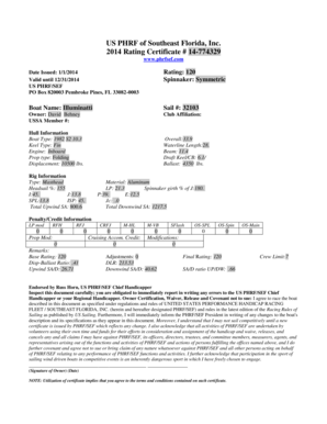 US PHRF Rating Certificate