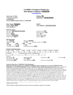 US PHRF Rating Certificate