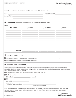 Russell Investment Company Manual Trade Transfer Form