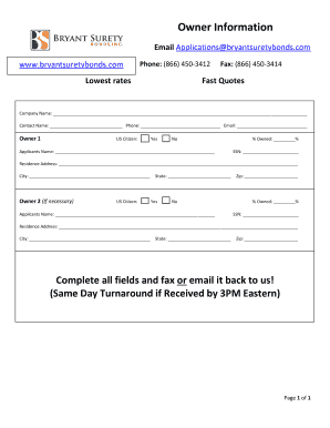 Surety Bond Application Form