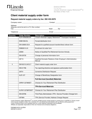 Client Material Supply Order Form