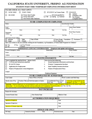 California State University Fresno Student Employee Information Sheet