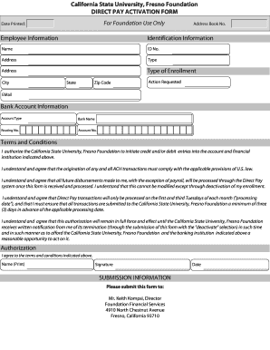 California State University Fresno Foundation Direct Pay Activation Form