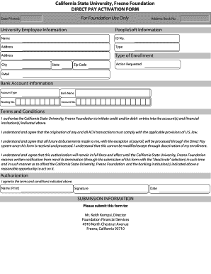 California State University Fresno Foundation Direct Pay Activation Form