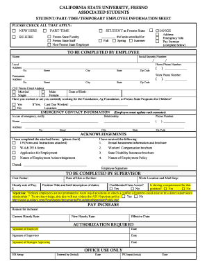 California State University Fresno Student Employee Information Sheet