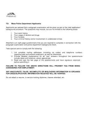 Mesa Police Department Background Questionnaire