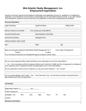 Mid-Atlantic Realty Management Employment Application
