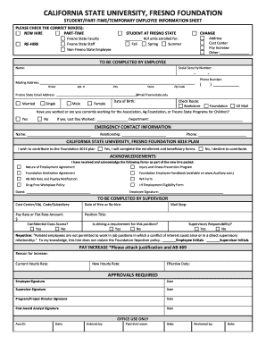 California State University Fresno Foundation Employee Information Sheet