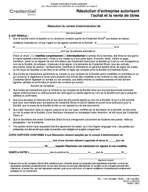 Résolution d’entreprise autorisant l’achat et la vente de titres