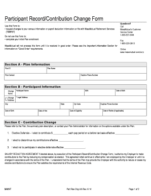 Participant Record Contribution Change Form