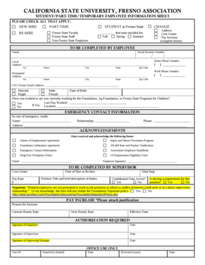 California State University Fresno Student Employee Information Sheet