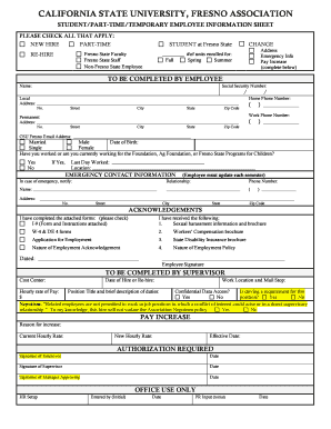 California State University Fresno Student Employee Information Sheet