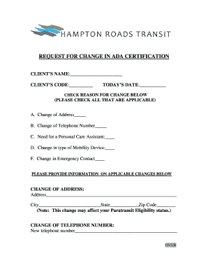 Request for Change in ADA Certification