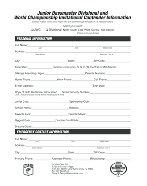 Junior Bassmaster Event Registration Form