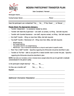 WDSRA Participant Transfer Plan